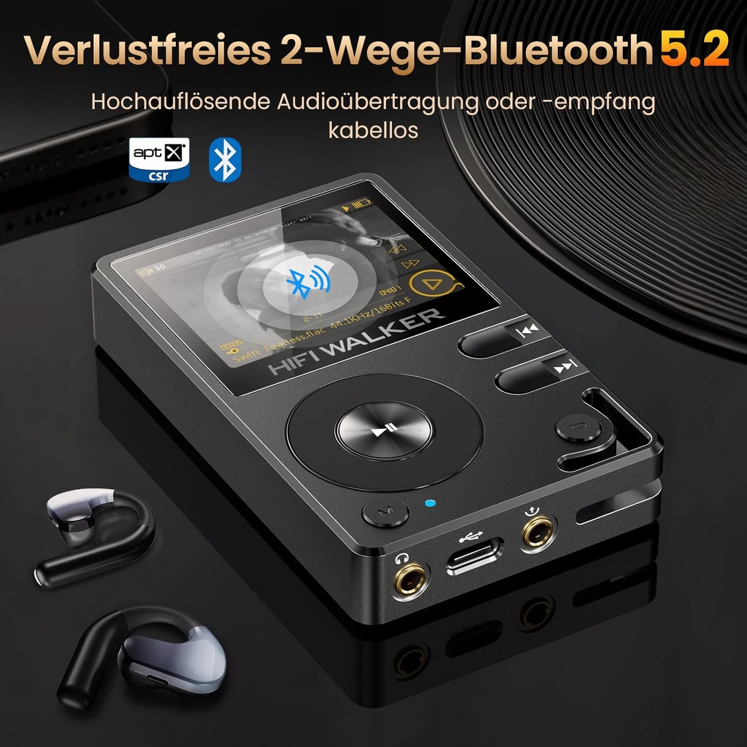H2-128GB MP3 Player Bluetooth 5.2 Hi Res Music Player Flac Digital DSD Lossless Audio Player High Resolution Portable DAP Player, Two-Way Bluetooth, 128GB SD Card Expandable Memory
