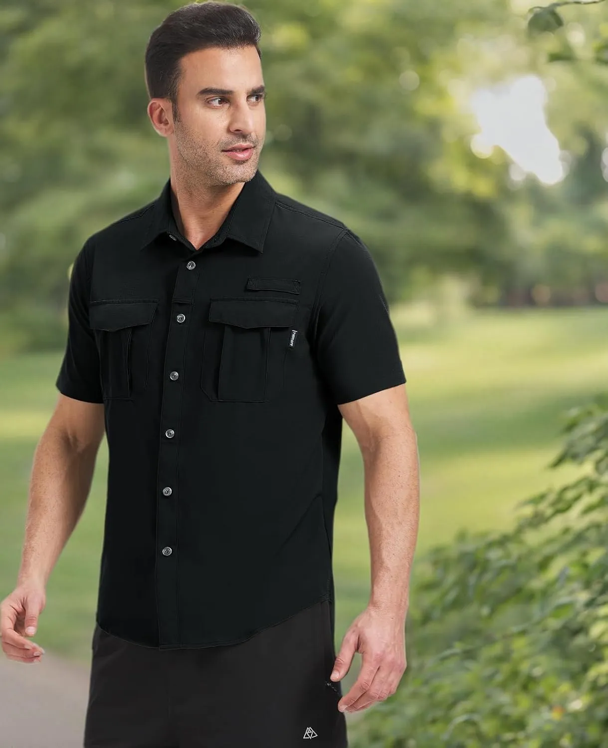 Haimont Men's Sun Protection Shirt Water Resistant Short Sleeve Button Down Shirt Quick Dry Cooling for Hiking Fishing