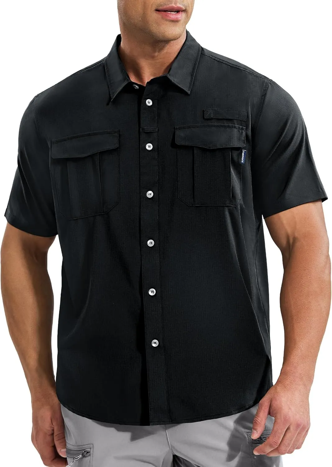 Haimont Men's Sun Protection Shirt Water Resistant Short Sleeve Button Down Shirt Quick Dry Cooling for Hiking Fishing