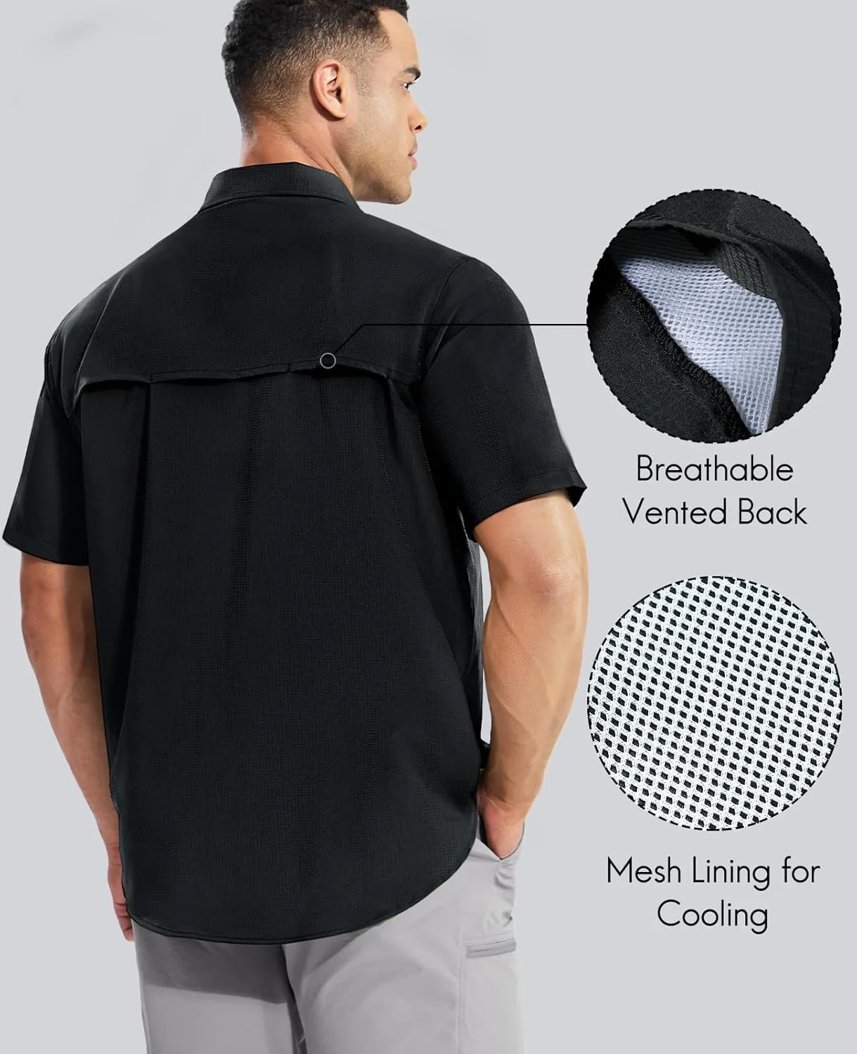 Haimont Men's Sun Protection Shirt Water Resistant Short Sleeve Button Down Shirt Quick Dry Cooling for Hiking Fishing