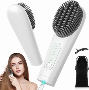 Hair Straightener Brush Rechargeable Ionic Hair Straighteners Portable Hot Comb for Travel, 170-230°C Fast Heating Straightening Brush Women Heating Hot Brushes for Hair Styling