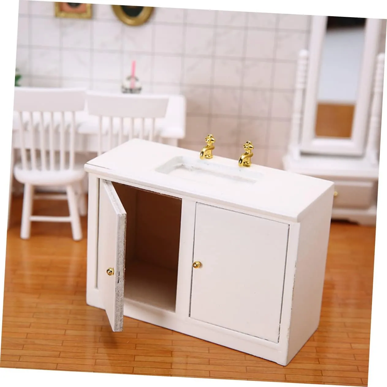 HANABASS 3 pcs Miniature Washing Table Set Small House Accessory Cute White Bathroom Sink Model for Dollhouse Decoration Creative DIY Miniature Furniture Scene Accessory