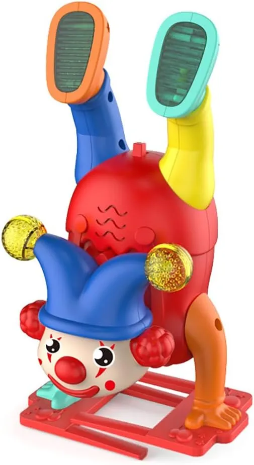 Handstand Walking Clown, Upside-Down Dancing Clown Toy Circus Clown Show Toy Musical Toy Handstand Walk Clown Toy with Light and Music (Red)