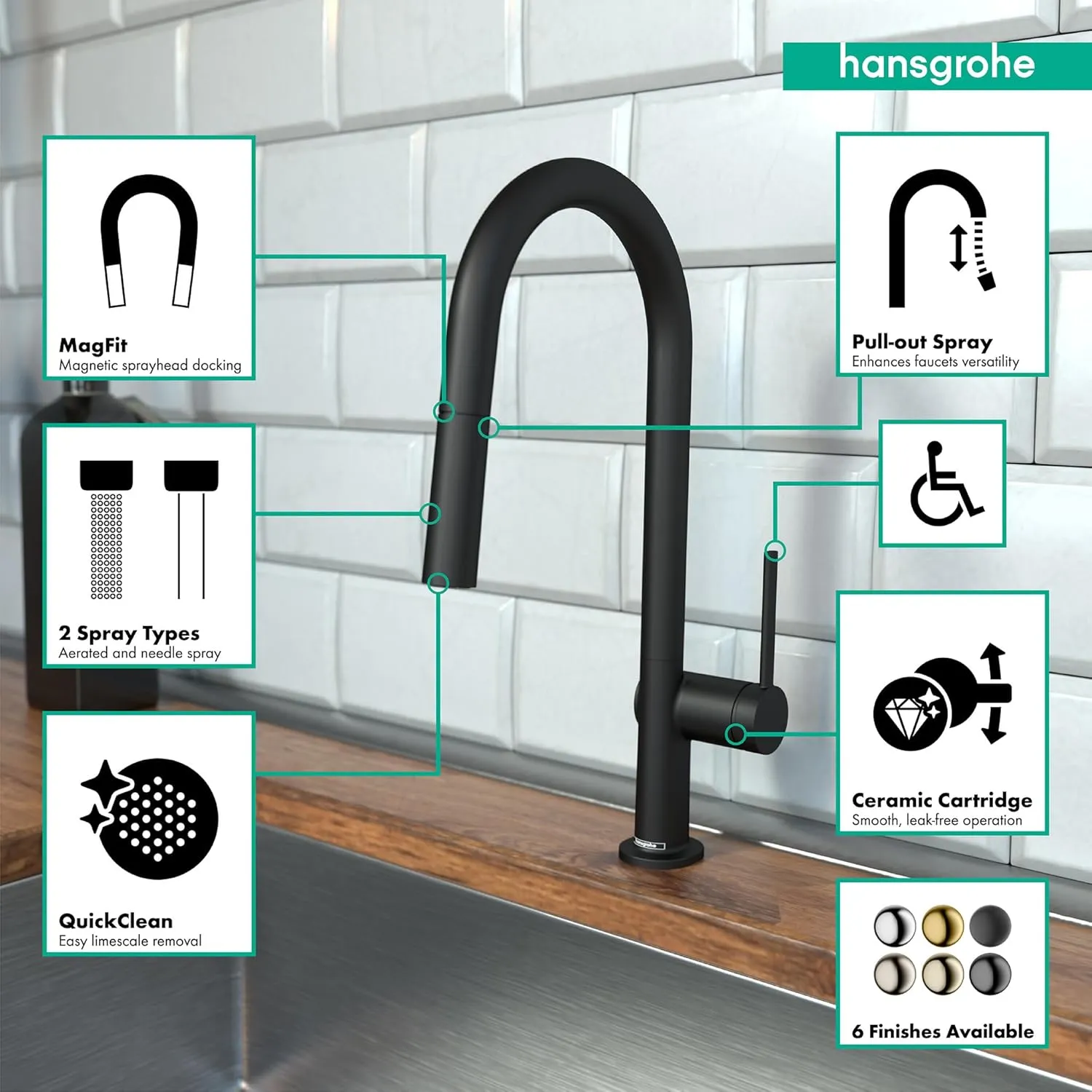 hansgrohe Talis N Black High Arc Kitchen Faucet, Kitchen Faucets with Pull Down Sprayer, Faucet for Kitchen Sink, Magnetic Docking Spray Head, Matte Black 72846671