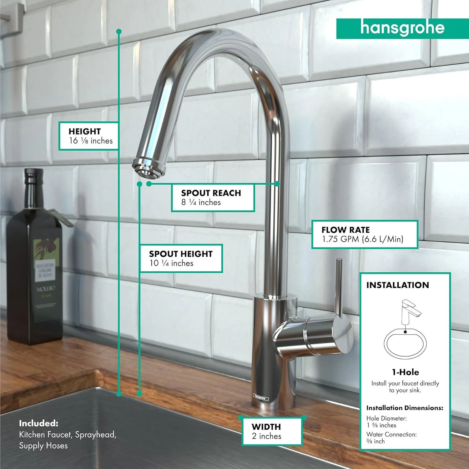 hansgrohe Talis S² Chrome High Arc Kitchen Faucet, Kitchen Faucets with Pull Down Sprayer, Faucet for Kitchen Sink, Magnetic Docking Spray Head, Chrome 14872001