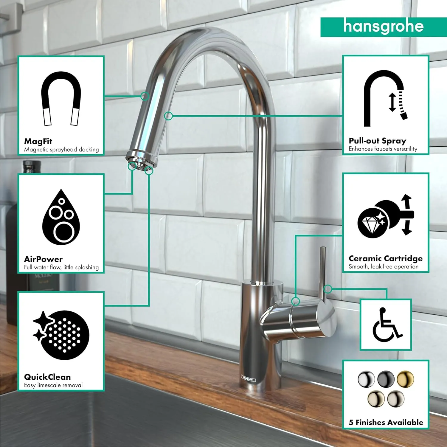 hansgrohe Talis S² Chrome High Arc Kitchen Faucet, Kitchen Faucets with Pull Down Sprayer, Faucet for Kitchen Sink, Magnetic Docking Spray Head, Chrome 14872001