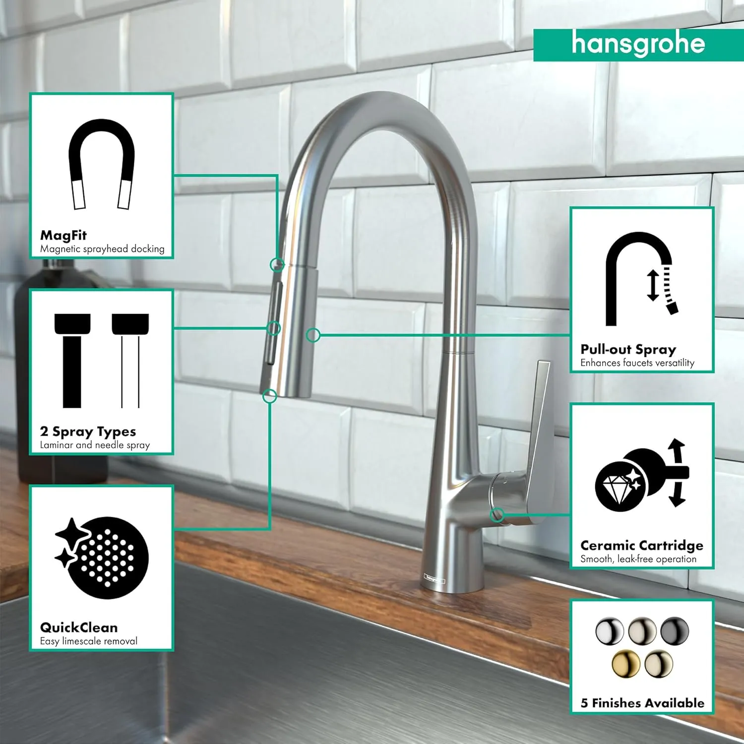 hansgrohe Talis S Stainless Steel High Arc Kitchen Faucet, Kitchen Faucets with Pull Down Sprayer, Faucet for Kitchen Sink, Magnetic Docking Spray Head, Stainless Steel Optic 72813801