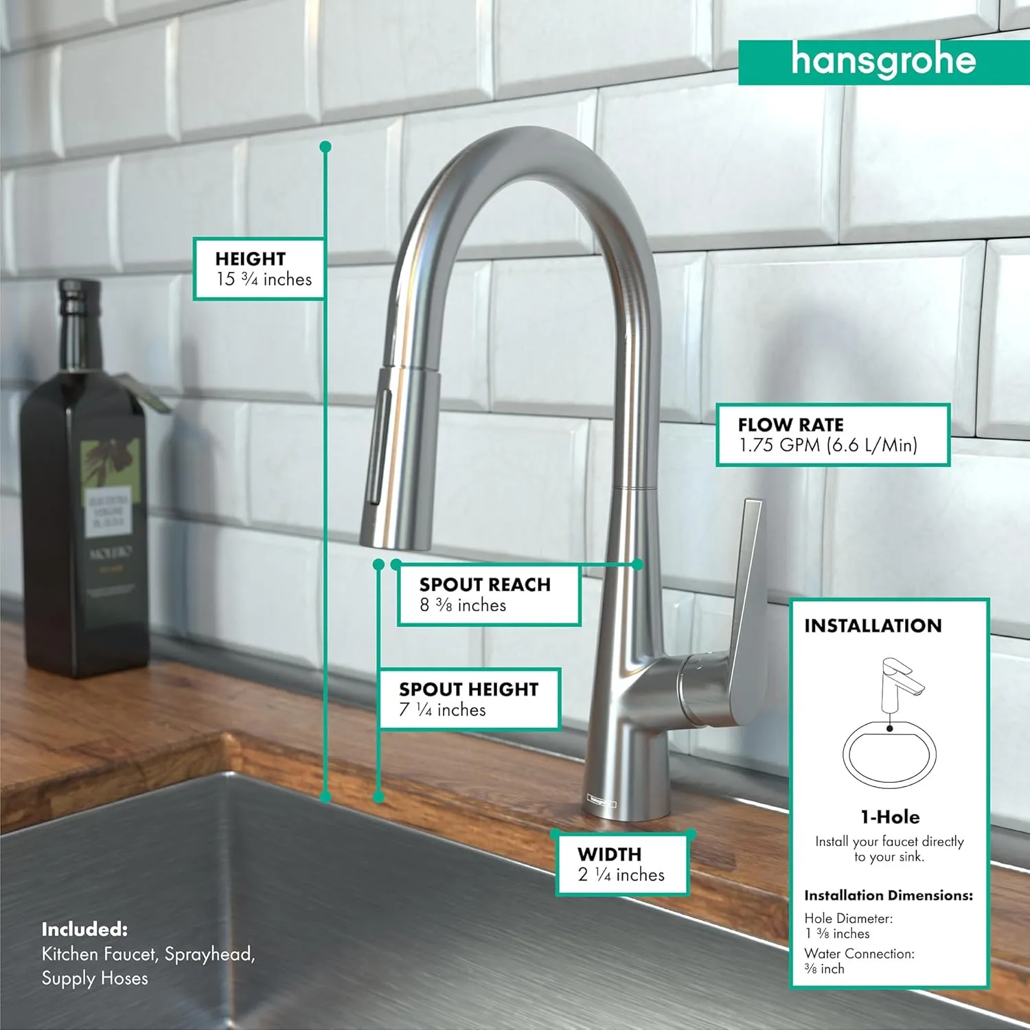 hansgrohe Talis S Stainless Steel High Arc Kitchen Faucet, Kitchen Faucets with Pull Down Sprayer, Faucet for Kitchen Sink, Magnetic Docking Spray Head, Stainless Steel Optic 72813801