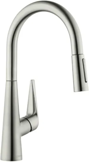 hansgrohe Talis S Stainless Steel High Arc Kitchen Faucet, Kitchen Faucets with Pull Down Sprayer, Faucet for Kitchen Sink, Magnetic Docking Spray Head, Stainless Steel Optic 72813801