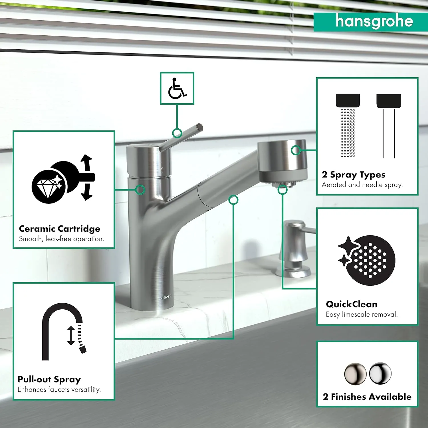hansgrohe Talis S Stainless Steel Single-Handle Kitchen Faucet, Kitchen Faucets with Pull Out Sprayer, Faucet for Kitchen Sink, Stainless Steel Optic 06462860