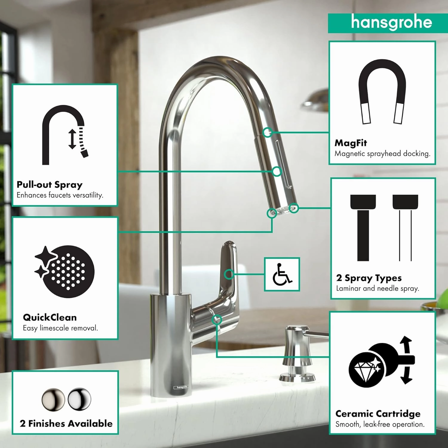 hansgrohe Focus Gold High Arc Kitchen Faucet, Kitchen Faucets with Pull Down Sprayer, Faucet for Kitchen Sink, Magnetic Docking Spray Head, Brushed Gold Optic 04505250