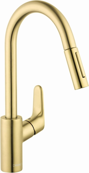 hansgrohe Focus Gold High Arc Kitchen Faucet, Kitchen Faucets with Pull Down Sprayer, Faucet for Kitchen Sink, Magnetic Docking Spray Head, Brushed Gold Optic 04505250