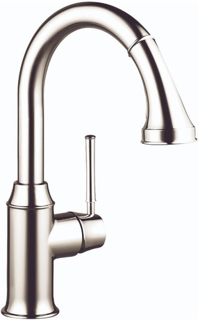 hansgrohe Talis C Brushed Nickel Bar Kitchen Faucet, Kitchen Faucets with Pull Down Sprayer, Faucet for Kitchen Sink, Magnetic Docking Spray Head, Polished Nickel 04216830