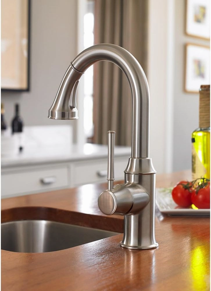 hansgrohe Talis C Brushed Nickel Bar Kitchen Faucet, Kitchen Faucets with Pull Down Sprayer, Faucet for Kitchen Sink, Magnetic Docking Spray Head, Polished Nickel 04216830