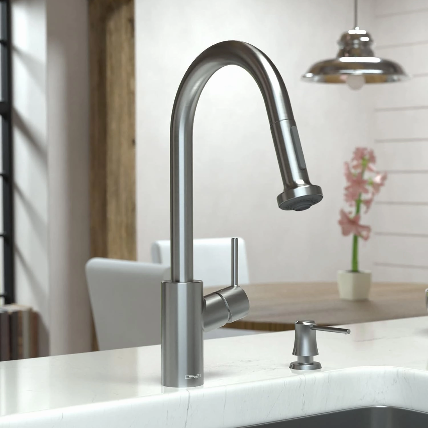 hansgrohe Talis S² Stainless Steel High Arc Kitchen Faucet, Kitchen Faucets with Pull Down Sprayer, Faucet for Kitchen Sink, Magnetic Docking Spray Head, Stainless Steel Optic 14877801