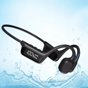 HAO Swimming Headphones True Bone Conduction Open Ear Headset MP3 Player Built-in 32G Memory IP68 Underwater Waterproof Stereo Bluetooth Earphone for Driving Bicycling Running Skiing