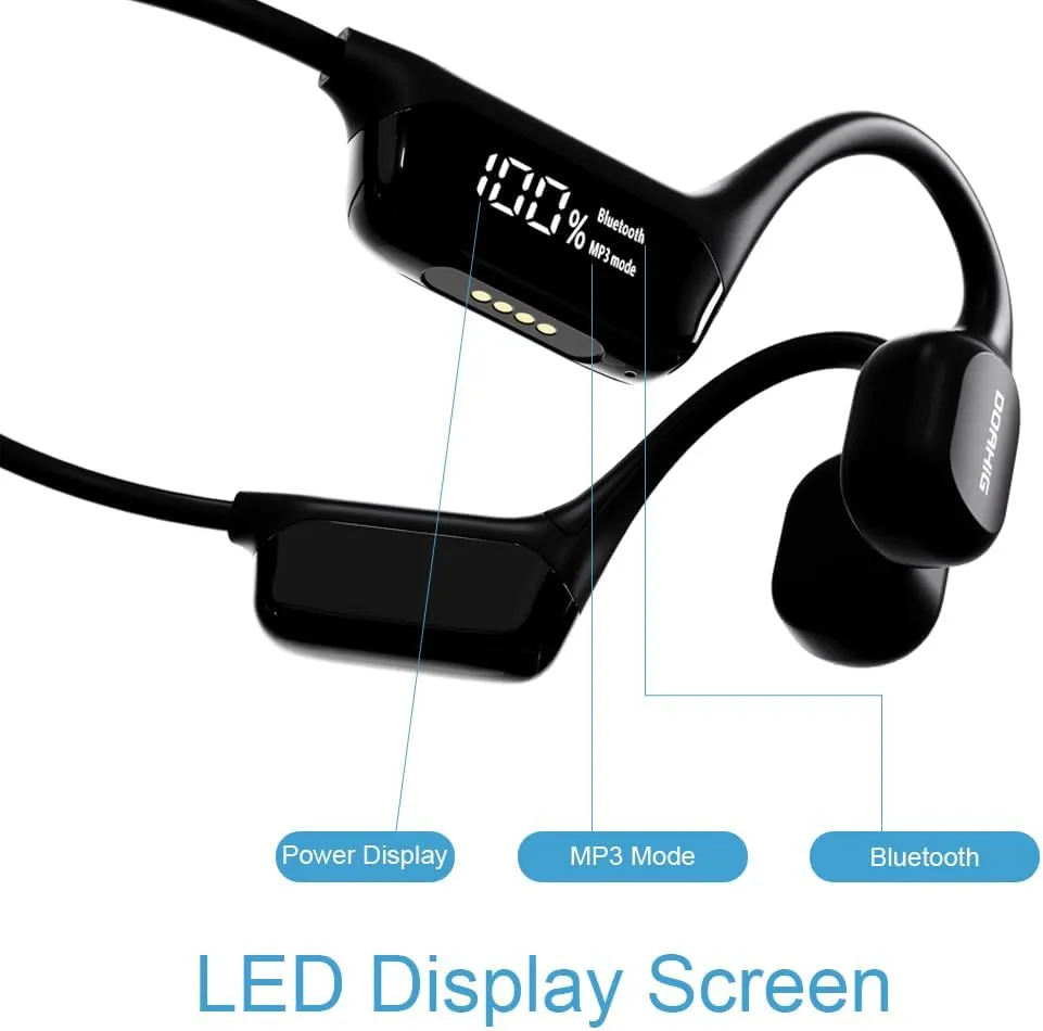 HAO Swimming Headphones True Bone Conduction Open Ear Headset MP3 Player Built-in 32G Memory IP68 Underwater Waterproof Stereo Bluetooth Earphone for Driving Bicycling Running Skiing