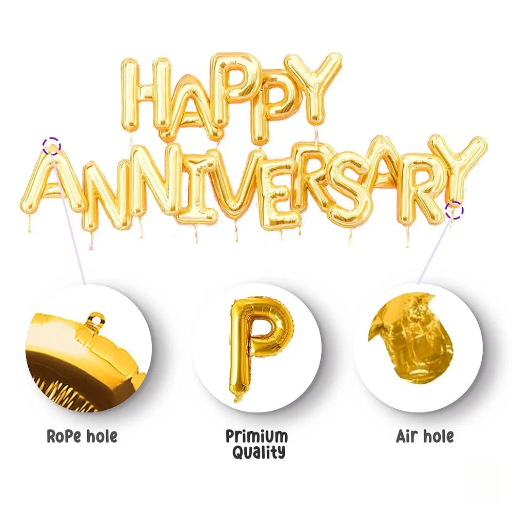 Happy Anniversary 16 Letters | Metallic Gold Foil Balloon Banner