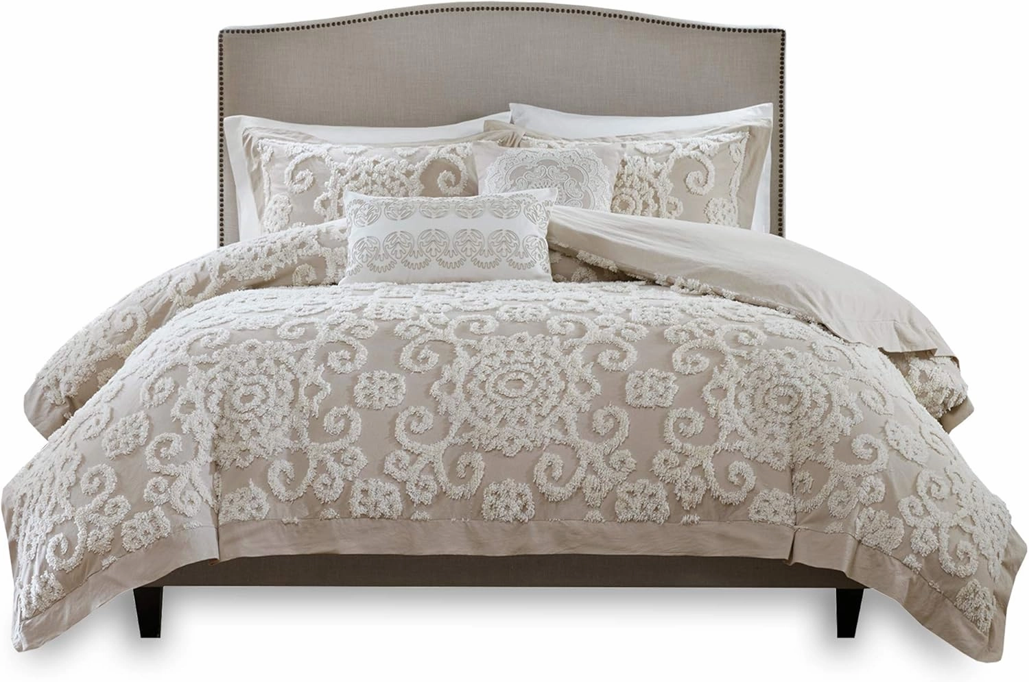 Harbor House 100% Cotton Duvet Set - Trendy Tufted Textured Design, All Season Cozy Bedding Modern Comforter Cover, Matching Shams, Suzanna Taupe Queen(90"x90") 3 Piece
