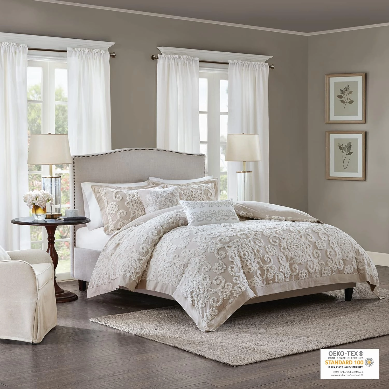 Harbor House 100% Cotton Duvet Set - Trendy Tufted Textured Design, All Season Cozy Bedding Modern Comforter Cover, Matching Shams, Suzanna Taupe Queen(90"x90") 3 Piece