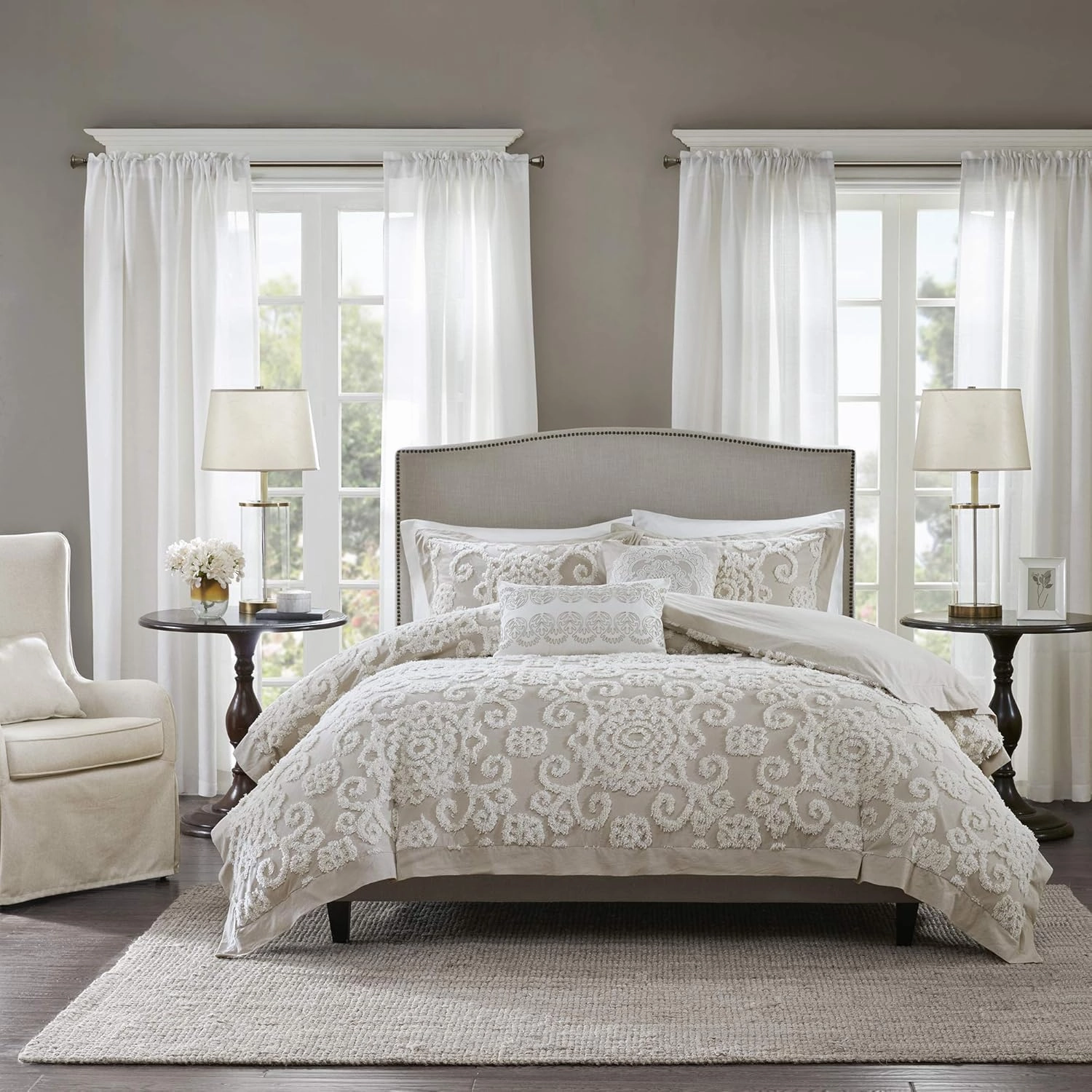 Harbor House 100% Cotton Duvet Set - Trendy Tufted Textured Design, All Season Cozy Bedding Modern Comforter Cover, Matching Shams, Suzanna Taupe Queen(90"x90") 3 Piece