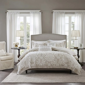 Harbor House 100% Cotton Duvet Set - Trendy Tufted Textured Design, All Season Cozy Bedding Modern Comforter Cover, Matching Shams, Suzanna Taupe Queen(90"x90") 3 Piece