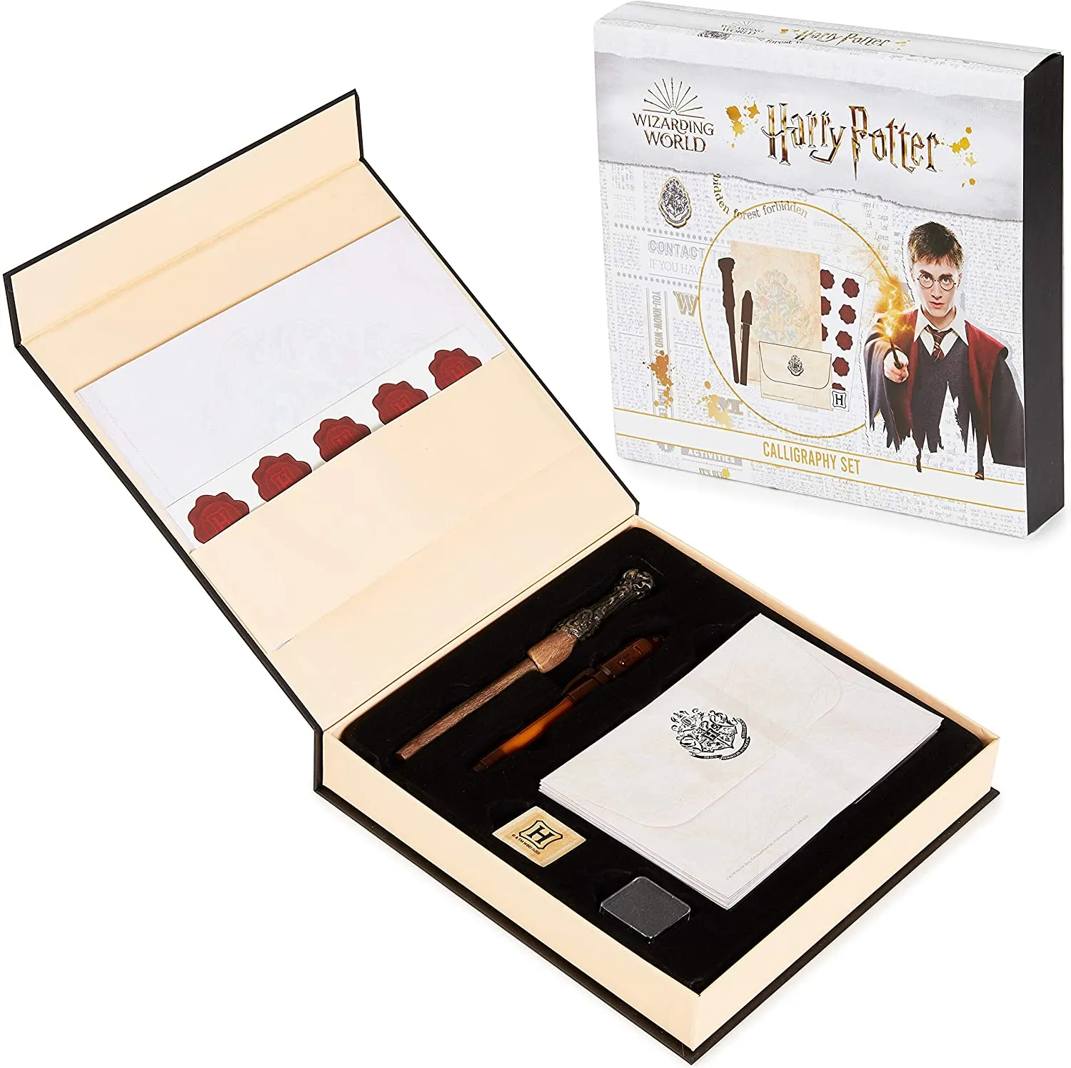 Harry Potter Gifts Letter Writing Set with Harry Potter Wand Pen Secret Messages Pen A5 Paper Envelopes Stamps & Wax Seal Stickers Stationery Supplies