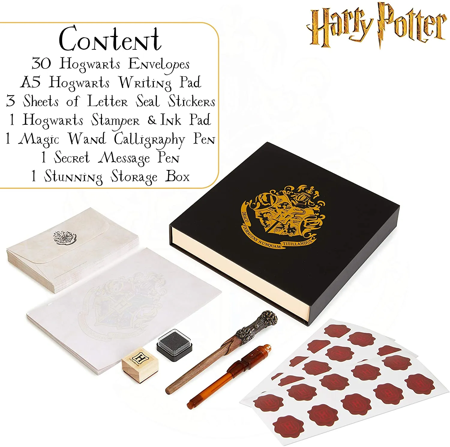 Harry Potter Gifts Letter Writing Set with Harry Potter Wand Pen Secret Messages Pen A5 Paper Envelopes Stamps & Wax Seal Stickers Stationery Supplies