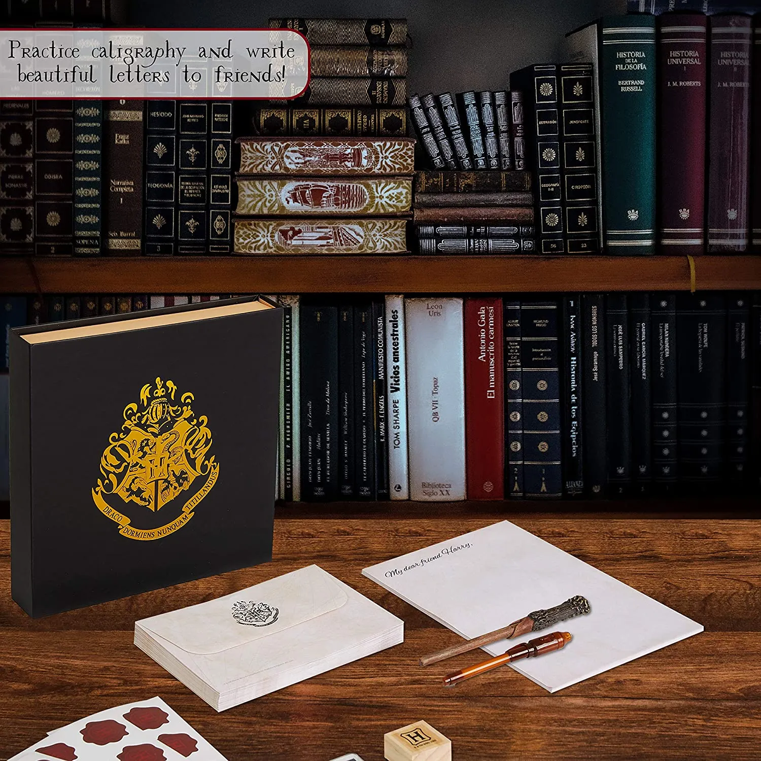 Harry Potter Gifts Letter Writing Set with Harry Potter Wand Pen Secret Messages Pen A5 Paper Envelopes Stamps & Wax Seal Stickers Stationery Supplies