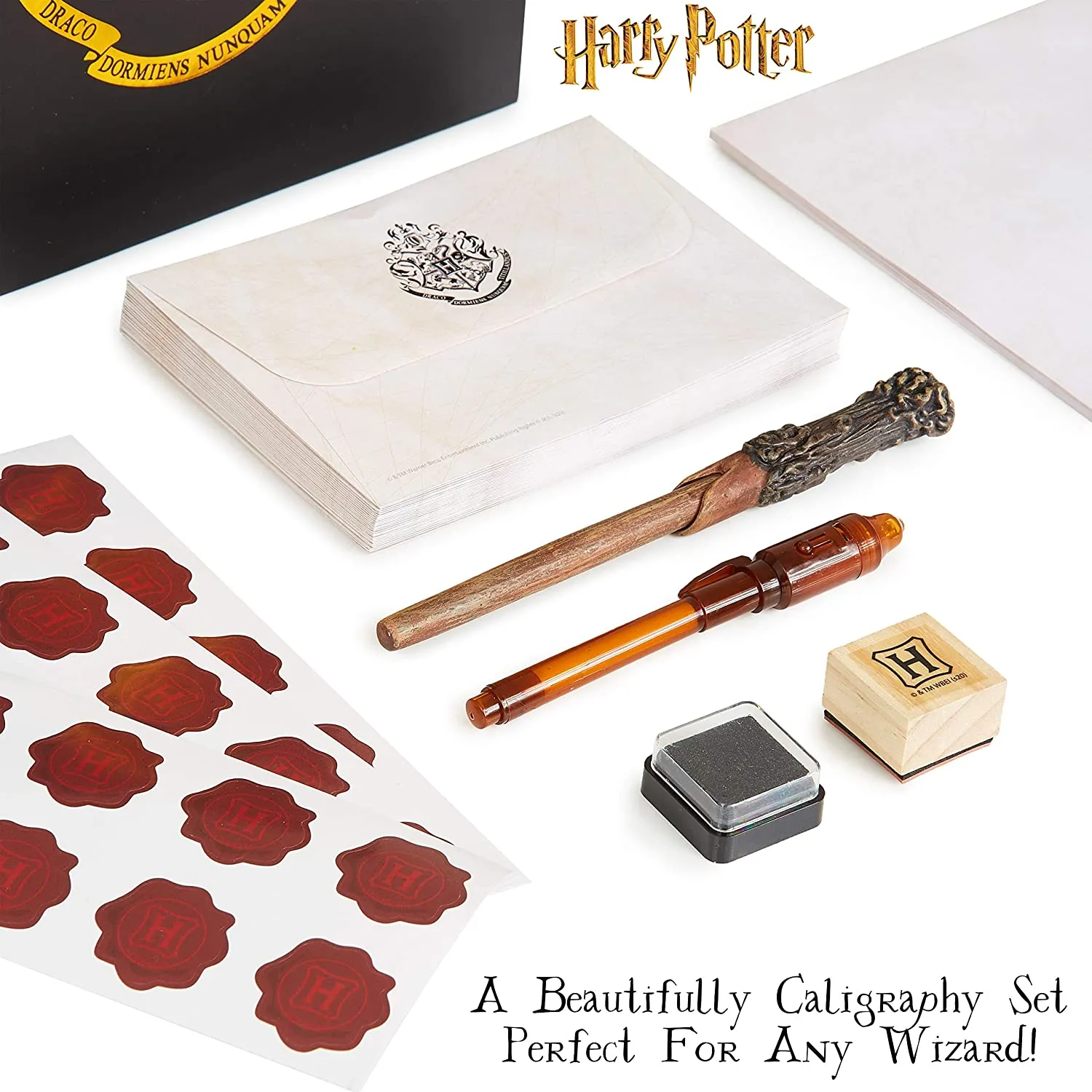 Harry Potter Gifts Letter Writing Set with Harry Potter Wand Pen Secret Messages Pen A5 Paper Envelopes Stamps & Wax Seal Stickers Stationery Supplies