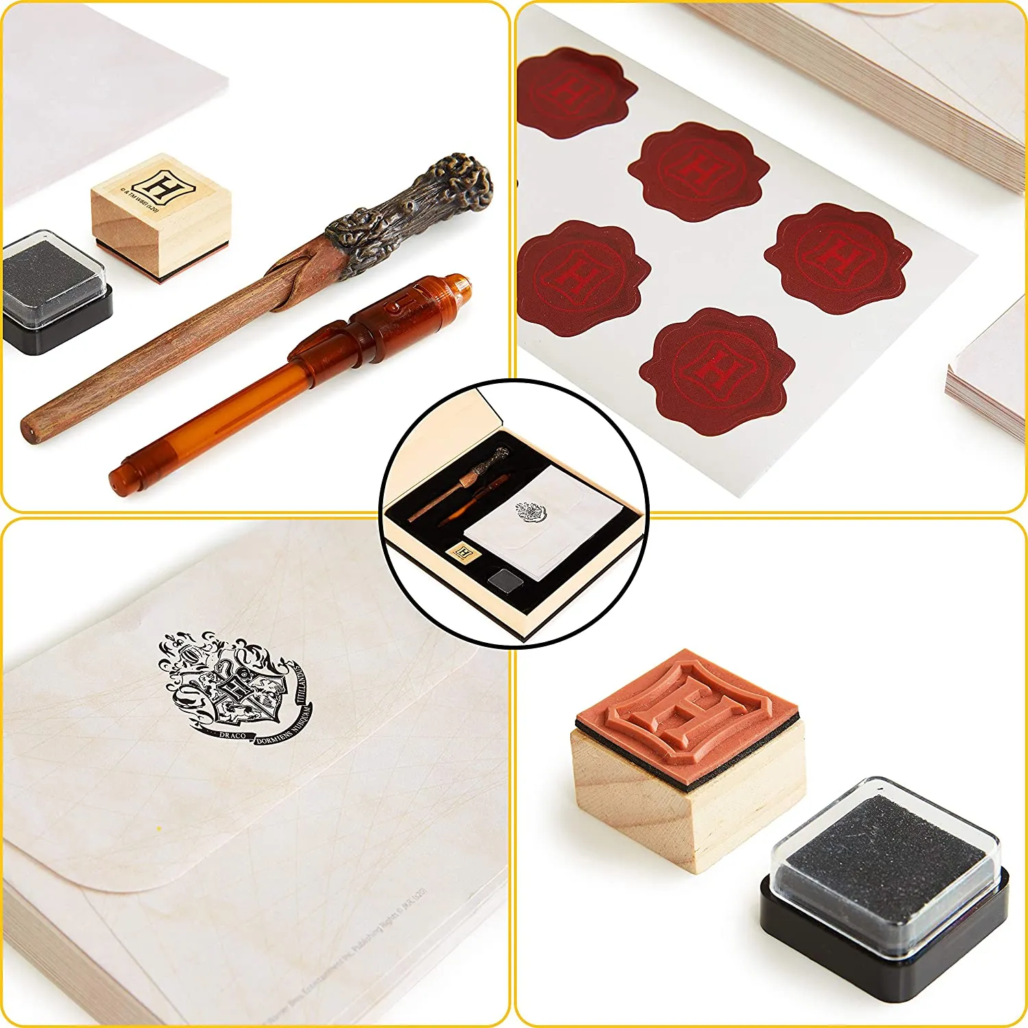 Harry Potter Gifts Letter Writing Set with Harry Potter Wand Pen Secret Messages Pen A5 Paper Envelopes Stamps & Wax Seal Stickers Stationery Supplies
