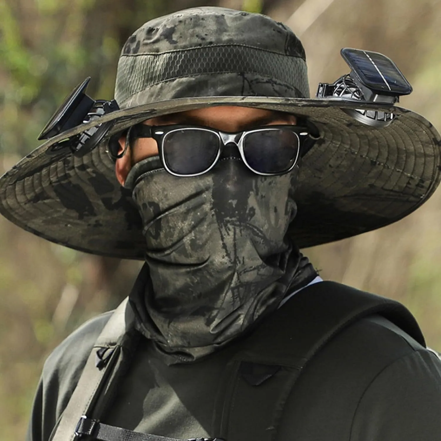 Hat with Fans Solar Power for Women & Men Ultralight UPF 50  Sun Hat Camping Cool Wide Brim Bucket Hats with 2 Solar Fans