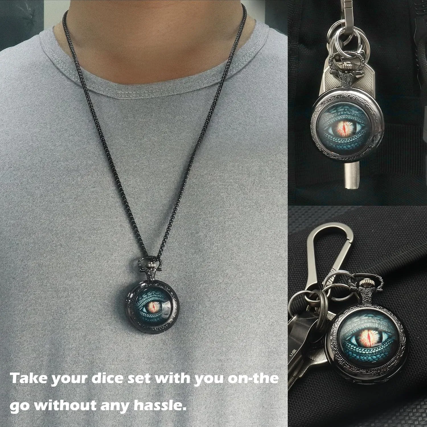 Haxtec Mini Dice Set Tiny Dice with Necklace Black Pocket Watch Case D&D Portable Antique Copper Metal Dice Set 7PCS Polyhedral Dice for Dungeons and Dragons Gifts