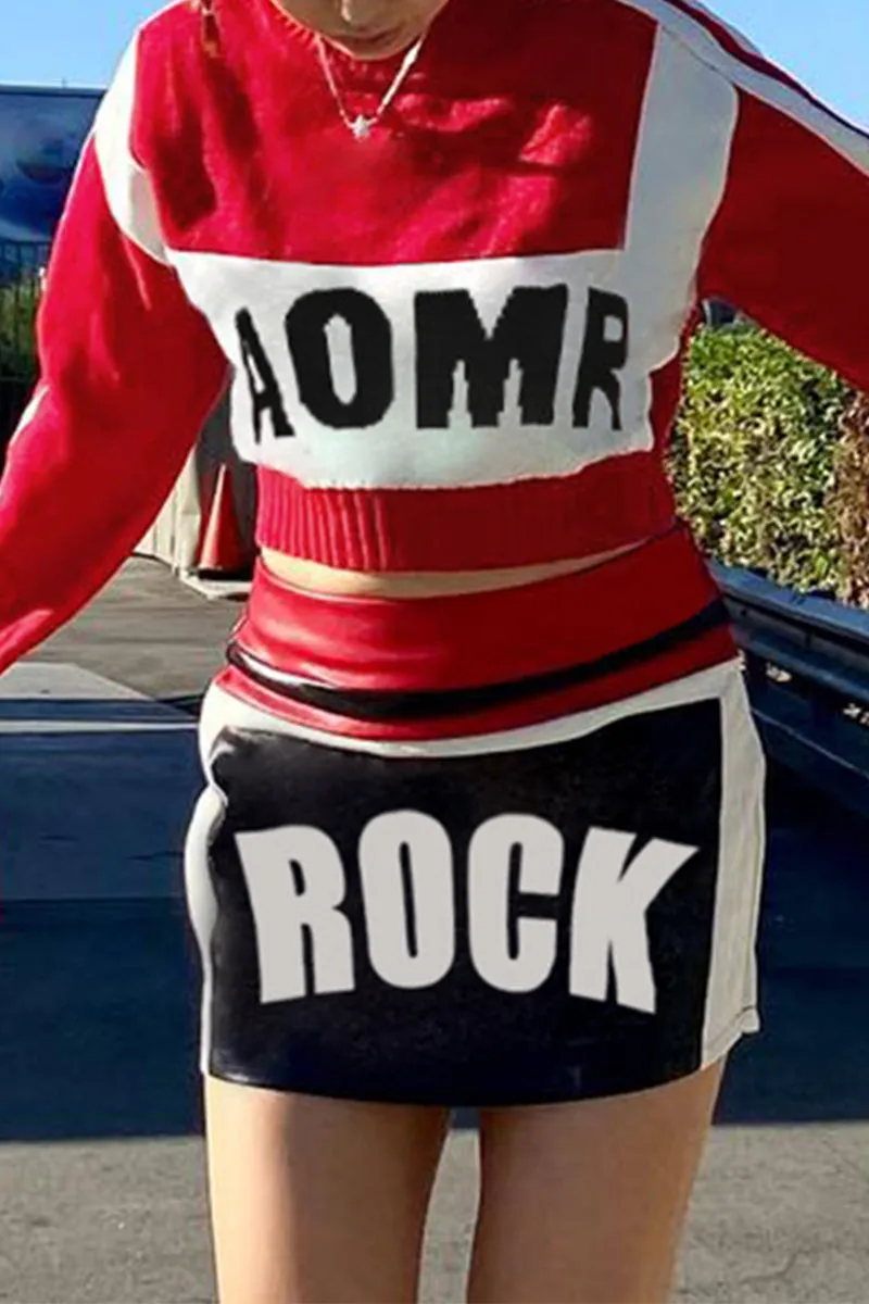 HBQ1279 Letter Print Sweatshirt & Skirt Set Top