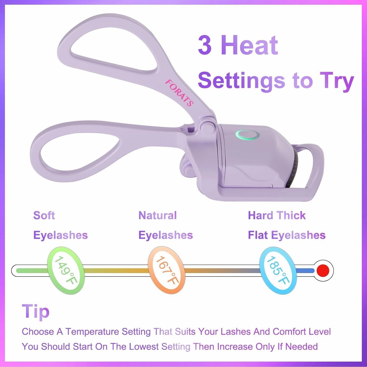 Heated Eyelash Curler - FORATS Heated Eyelash Curler, Portable non metal USB Rechargeable Electric Heated Eyelash Curler Handheld with 3 Heating Modes.