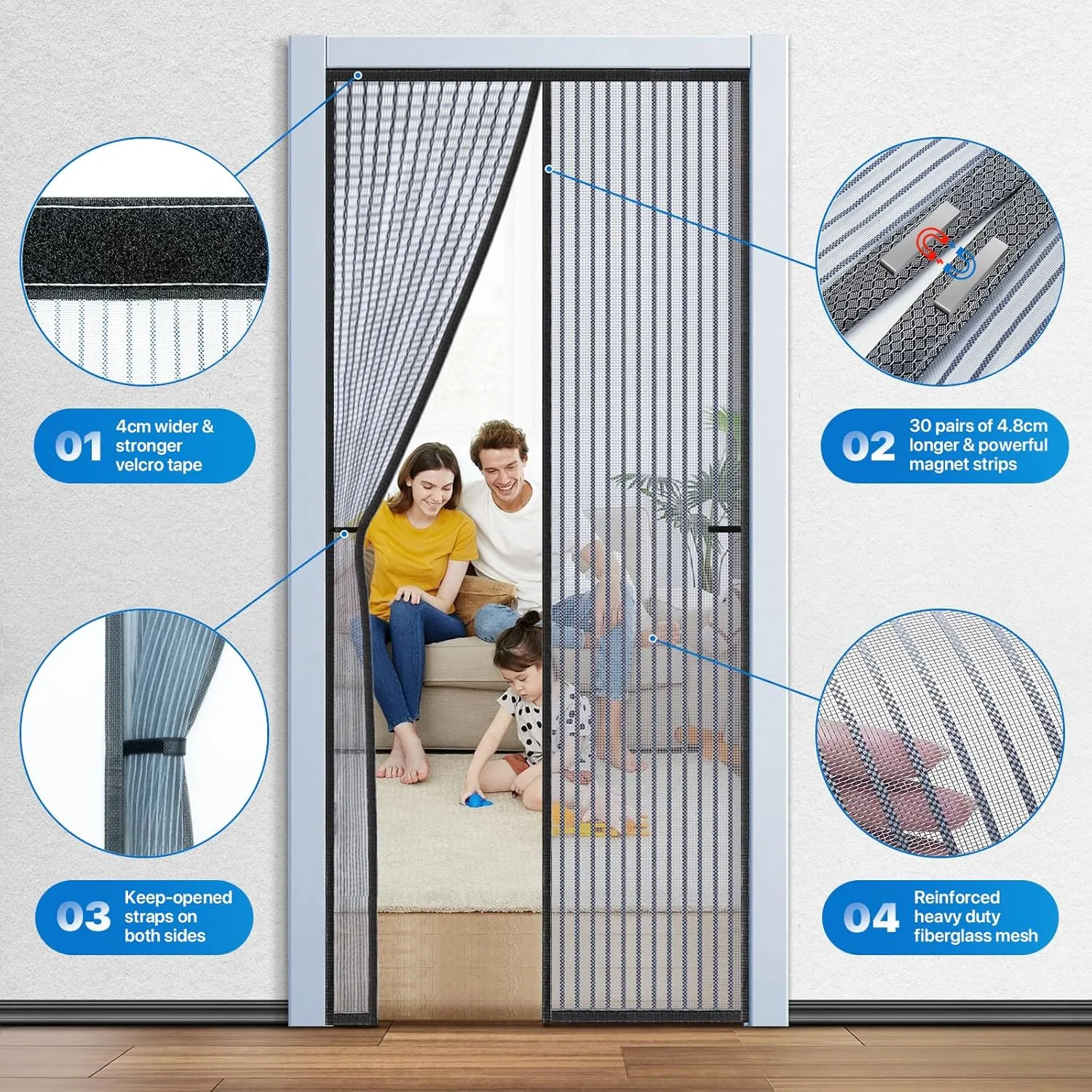 Heavy Duty Door Screen Magnetic Closure, LOVIGA Thickened Fiberglass Screen Door Mesh, Self Sealing, Tear Resistant, Easy Assemble, Fine Mesh Keep Bugs Out Fit Door Size 34 Inch X 82 Inch