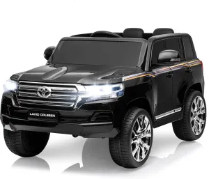 Hetoy 12V Kids Ride On Truck Car, Licensed Toyota Land Cruiser Battery Powered Electric Vehicle with Parent Remote Control, 3 Speeds, Music, Horn, LED Lights, Ride on Toys for Kids, Black