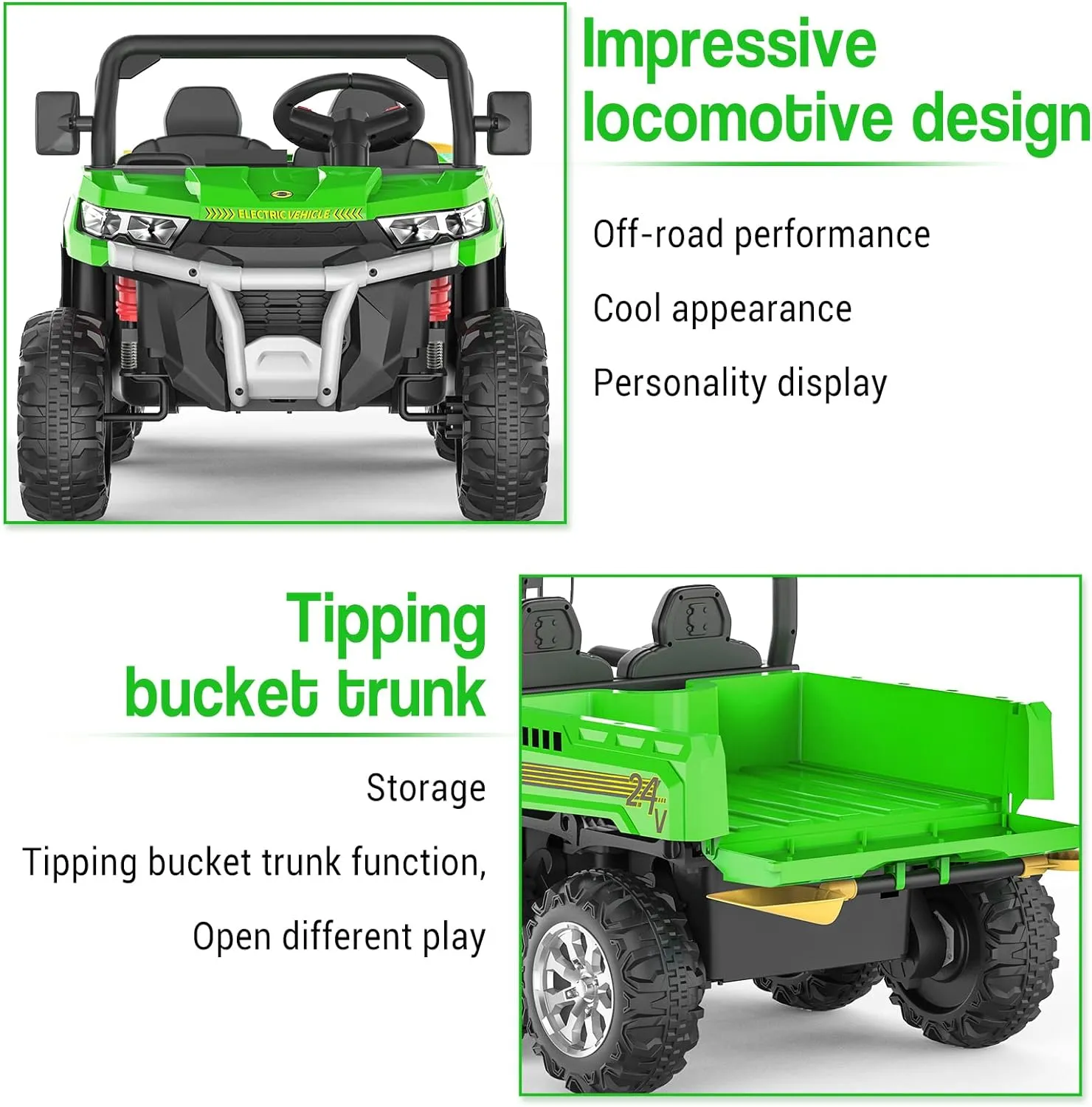Hetoy 24V 2-Seater Ride On Dump Truck with Parent Remote Control, 4WD 6-Wheel Electric Car for Big Kids, UTV Style Dump Bed & Music Horn, ASTM/CPSIA Certified (Ages 3 )