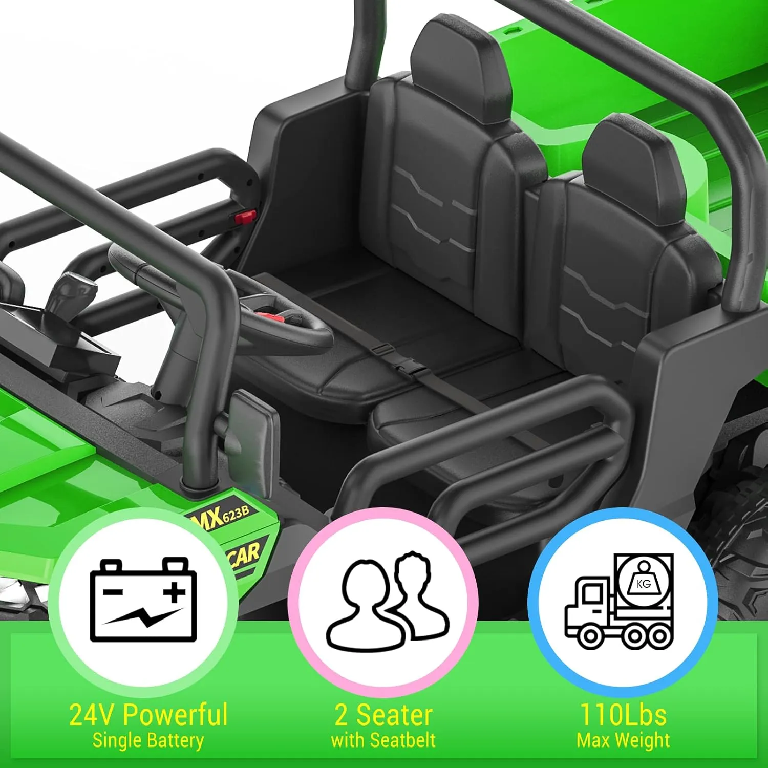Hetoy 24V 2-Seater Ride On Dump Truck with Parent Remote Control, 4WD 6-Wheel Electric Car for Big Kids, UTV Style Dump Bed & Music Horn, ASTM/CPSIA Certified (Ages 3 )