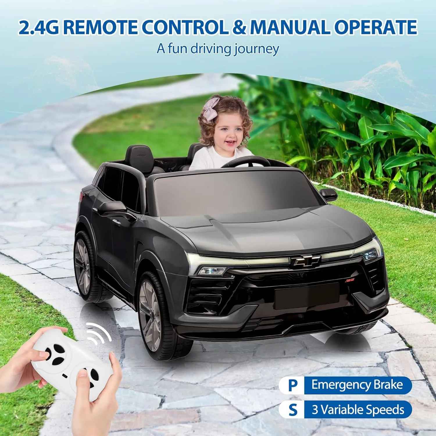 Hetoy 24V 2-Seater SUV Licensed Chevrolet Blazer Ride On Car Toy w/Parent Remote Control, 3 Speeds, Wireless Music, MP3 Player, Electric Car for Kids Ages 3-8, Grey