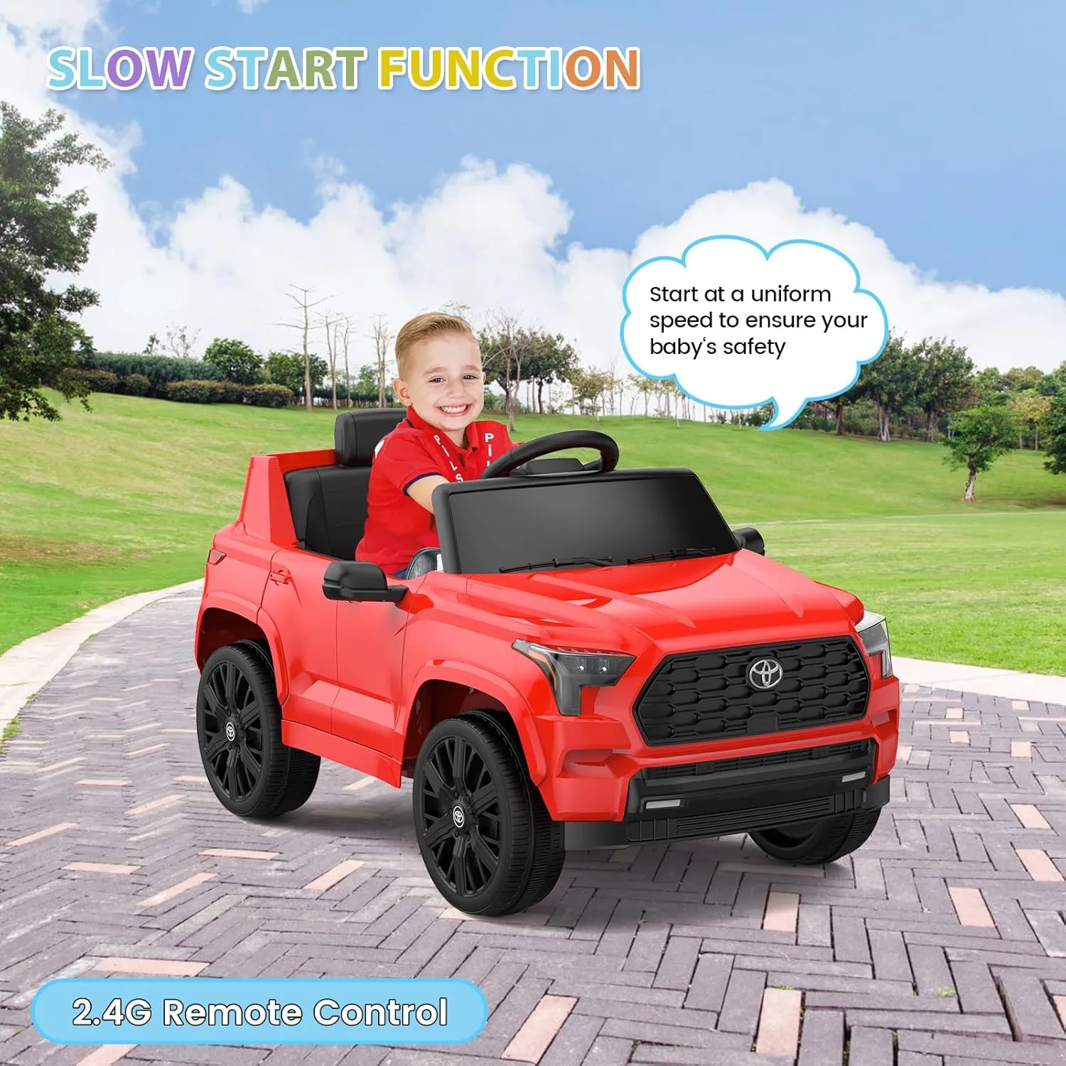Hetoy Ride on Truck Car 12V Battery Powered Kids Electric Vehicles, Licensed Toyota Kid Cars, Ride on Toys with Remote Control, Spring Suspension, LED Lights, Music, 3 Speeds