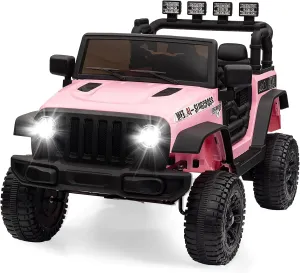 Hetoy Ride on Truck Car 12V Kids Electric Vehicles with Remote Control, 2 Speeds, Spring Suspension, LED Headlight, Bluetooth, Music, Battery Powered Car for Kids - Pink