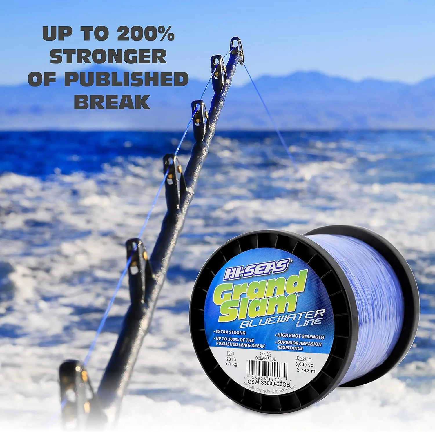 HI-SEAS Bluewater Monofilament Fishing Line - Up to 200% Stronger, Premium Heavy Duty Tournament Grade for Big Game Saltwater Fishing in Ocean Blue, Fluorescent Yellow, Orange Flame HI-VIS Colors