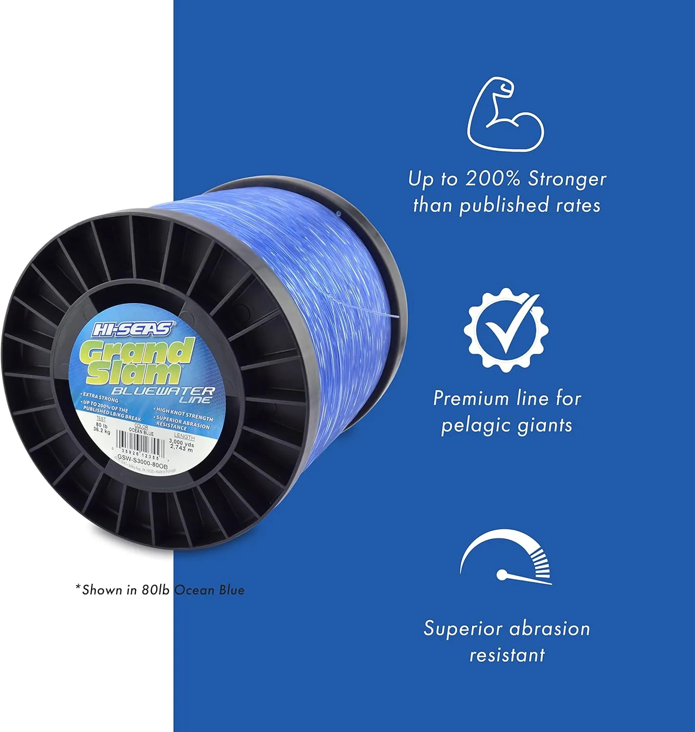 HI-SEAS Bluewater Monofilament Fishing Line - Up to 200% Stronger, Premium Heavy Duty Tournament Grade for Big Game Saltwater Fishing in Ocean Blue, Fluorescent Yellow, Orange Flame HI-VIS Colors