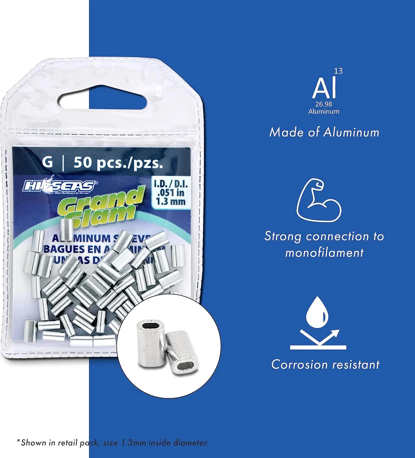 HI-SEAS Grand Slam Aluminum Fishing Line Crimp Sleeves - Bulk 500 Pieces, Durable and Strong Crimps for Monofilament 40lb Test up to 600lb Test for Saltwater Fishing Leaders