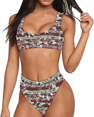 High Waisted 2 Piece Swimsuit,Bikini Sets for Women,Without Bra Pads Xs-5xl