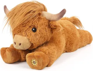 Highland Cow Stuffed Animal with Mooing Sound, Adorable Fluffy Plush Stuffed Animals Highland Cattle, Cute Soft Plushie Toys for Kids Adults & Children Gift (Boys, Girls), 14 Inches