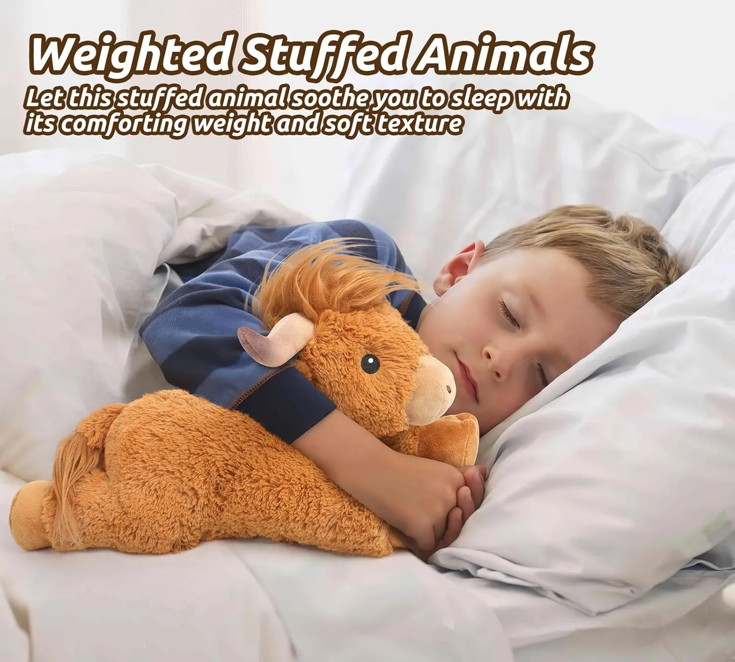 Highland Cow Stuffed Animal with Mooing Sound, Adorable Fluffy Plush Stuffed Animals Highland Cattle, Cute Soft Plushie Toys for Kids Adults & Children Gift (Boys, Girls), 14 Inches