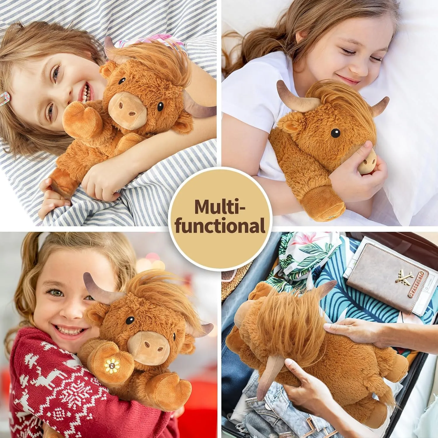 Highland Cow Stuffed Animal with Mooing Sound, Adorable Fluffy Plush Stuffed Animals Highland Cattle, Cute Soft Plushie Toys for Kids Adults & Children Gift (Boys, Girls), 14 Inches