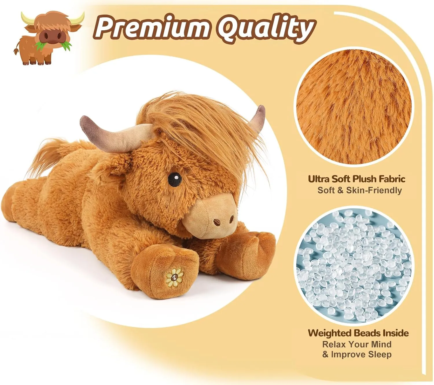 Highland Cow Stuffed Animal with Mooing Sound, Adorable Fluffy Plush Stuffed Animals Highland Cattle, Cute Soft Plushie Toys for Kids Adults & Children Gift (Boys, Girls), 14 Inches